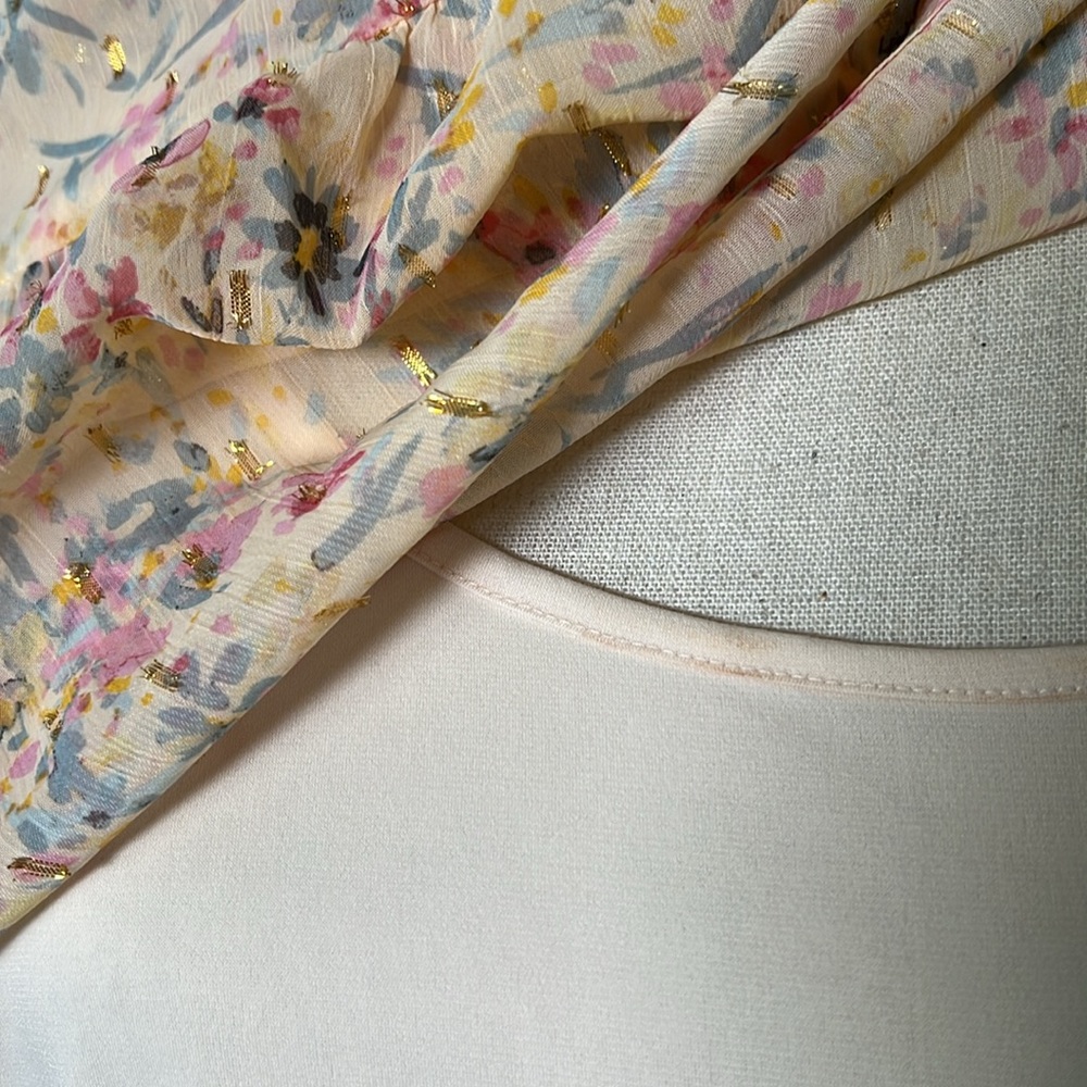 A.N.A New Apparel Size Large Long Sleeve Dress Slip Metallic Floral Buttons Pink - Picture 8 of 16